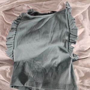 Zara Sea Foam Ruffled Crop Tank Top
